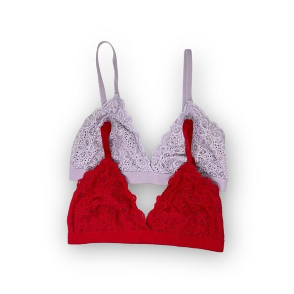 Colsie Lace Triangle Bralette Lot of 2 Bras Red & Purple Women’s Size Medium - Picture 1 of 7